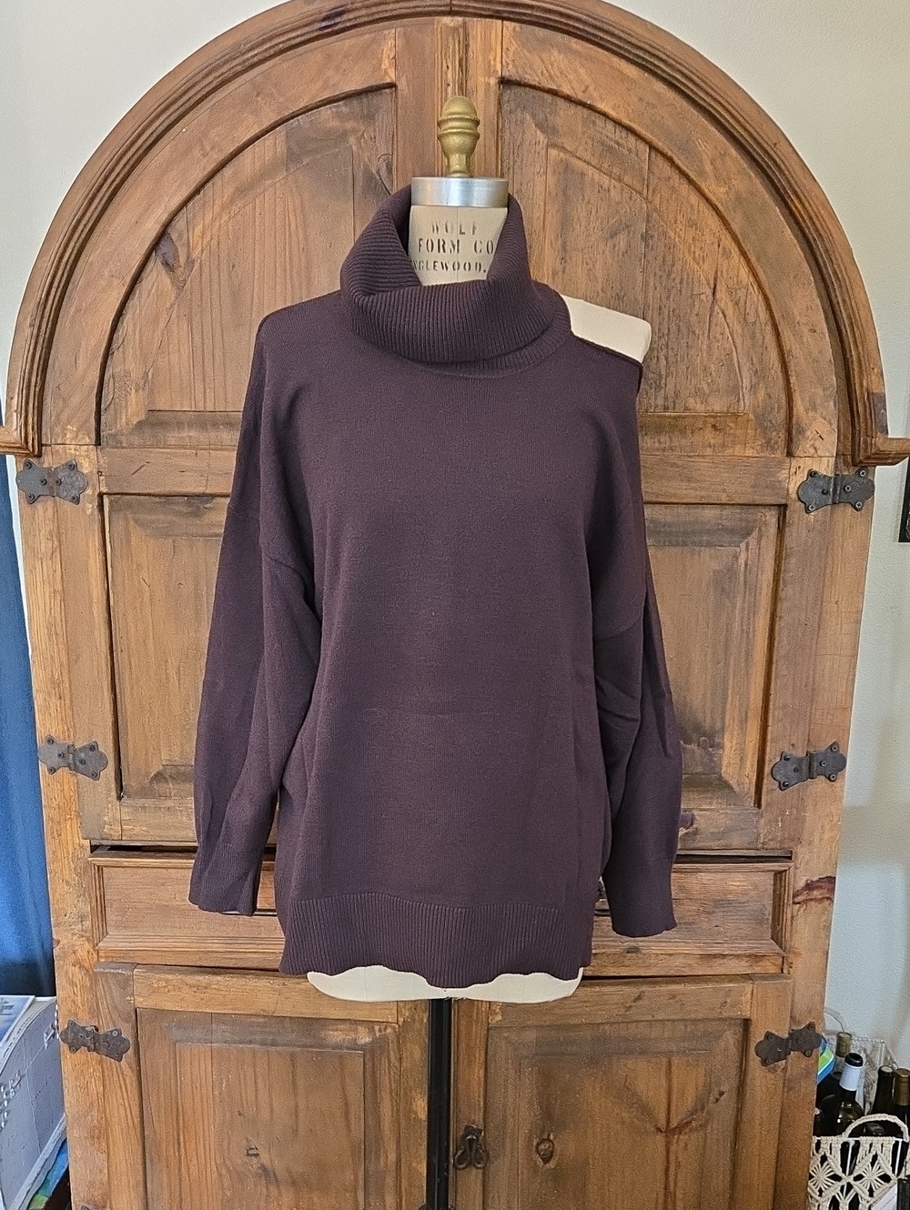 Relaxed Cowl Turtleneck Sweater in Deep Brown